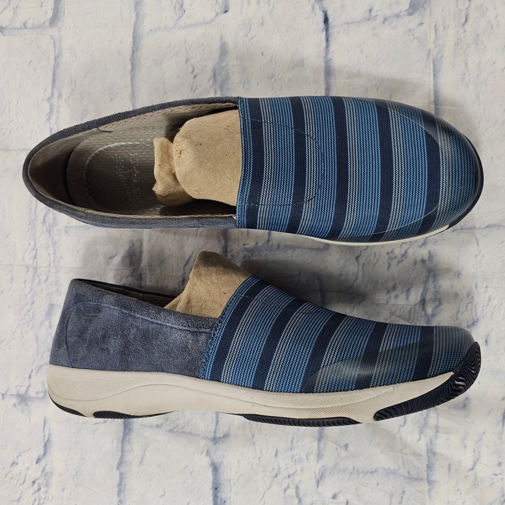 Dansko Slip On Shoes Womens 41 10.5 Blue Striped Suede Comfort Walking Sneaker